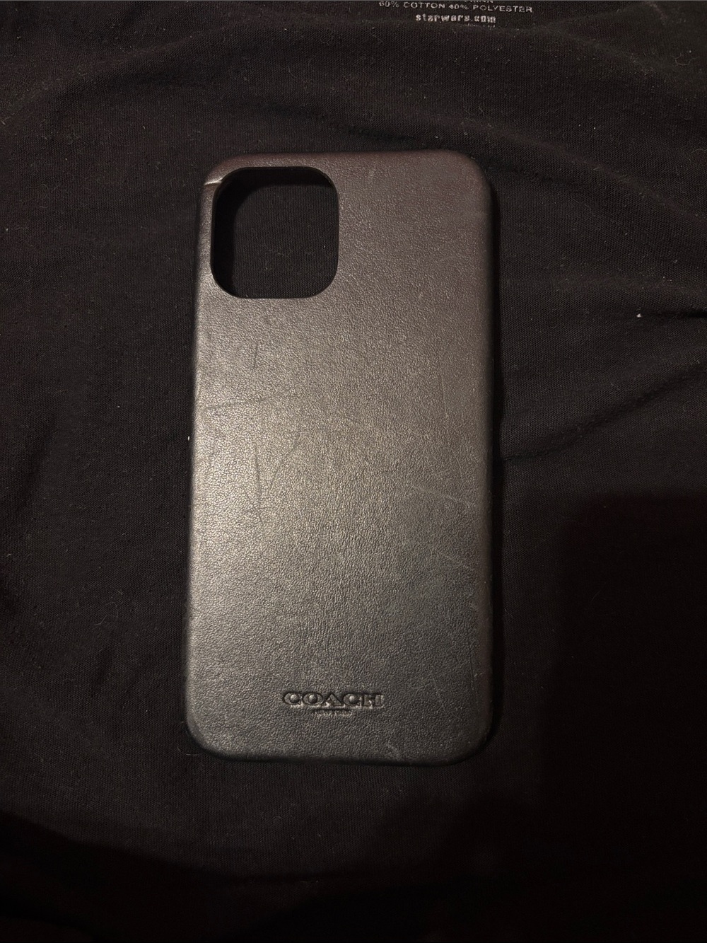 Coach Black Leather Phone Case with Debossed Logo